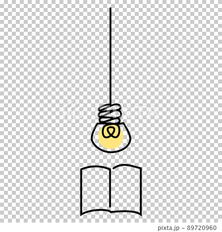 Image material of hanging light bulbs and books Illustration material of one-stroke writing 89720960