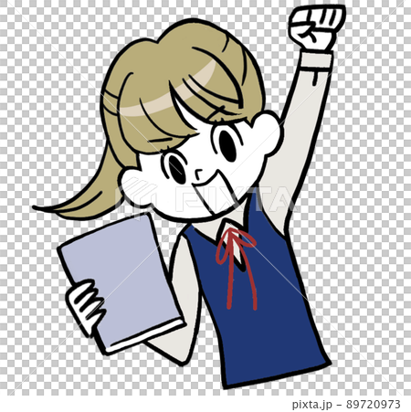 拳を挙げてテキストを持つ女子中学生 89720973