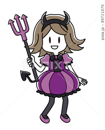 悪魔のコスプレをして三叉槍を持った女の子のイラスト（全身） 89721070