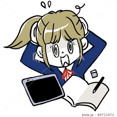 タブレットとノートを前に混乱する女子中学生 89721072