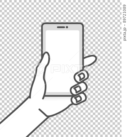 スマートフォンを持つ手のイラスト。白バック。 89721089