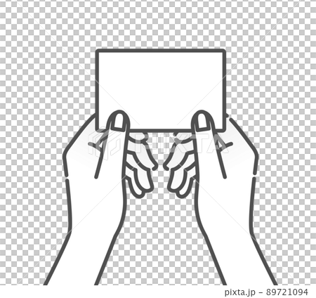 名刺を受け取る。名刺を差し出す。カードを持つ手元のシンプルなイラスト。 89721094