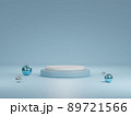 Abstract modern 3dD rendering scene with composition empty cylinder podium for product cosmetic & abstract background. Mock up Geometric shape in blue pastel colors and metallic balls. 89721566