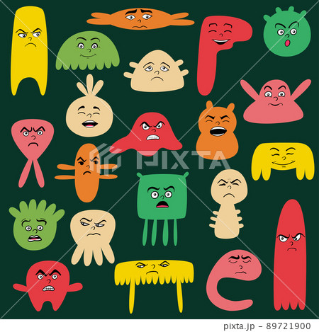 Cartoon cute and funny monsters with positive and negative emotions. 89721900