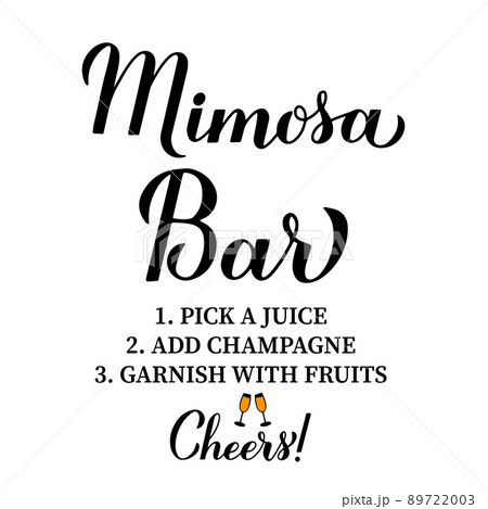 Mimosa Bar calligraphy sign. How to make mimosas, Bubbly bar sign. Vector template for typography poster, banner, flyer, etc 89722003