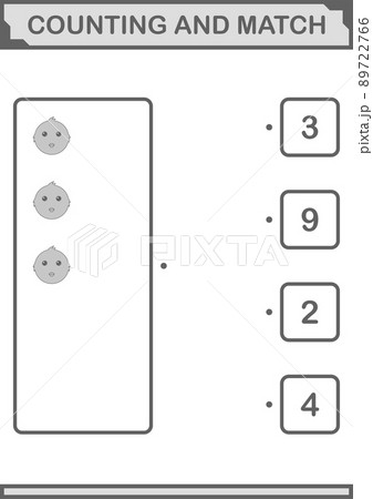 Counting and match Chicken face. Worksheet for kids Counting and match Chicken face. Worksheet for kids 89722766