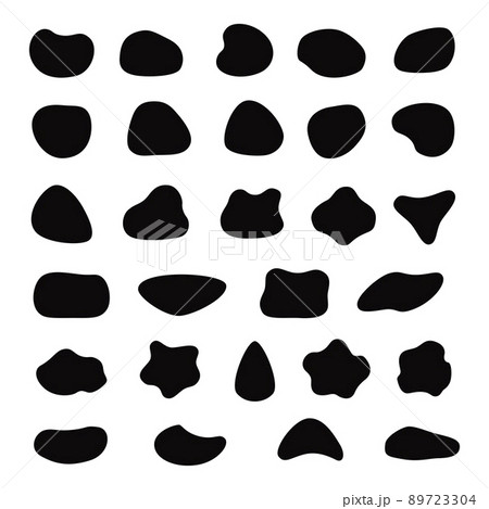 Set of different blotch shapes. Random abstract liquid shapes, round abstract organic elements. Pebble, drops and blobs silhouettes. Simple rounded shapes. 89723304