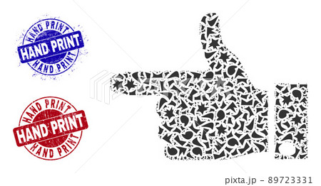 Hand Pointer Left Mosaic of Shards with Hand Print Textured Stamps Hand Pointer Left Mosaic of Shards with Hand Print Textured Stamps 89723331