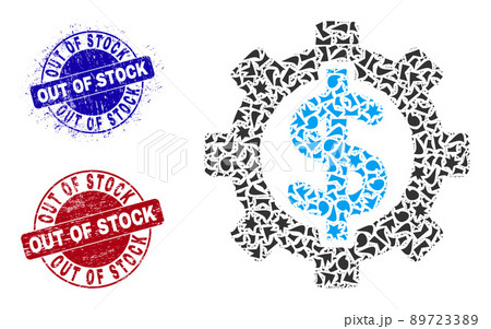 Financial Options Mosaic of Spalls with Out of Stock Grunge Seal Stamps 89723389