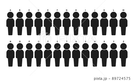 AからZまのでアルファベットと26人の人のアイコン・ピクトグラム 89724575