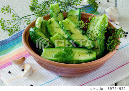 Fresh pickled cucumbers with dill and garlic Fresh pickled cucumbers with dill and garlic 89724922