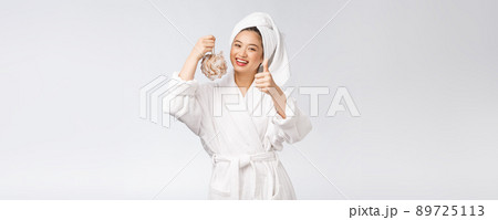 Asian woman being happy with the shower. Studio concept 89725113