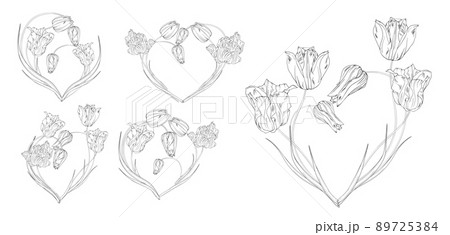 set of flower arrangements heart. The floral heart. Spring flowers. Tulips. 89725384
