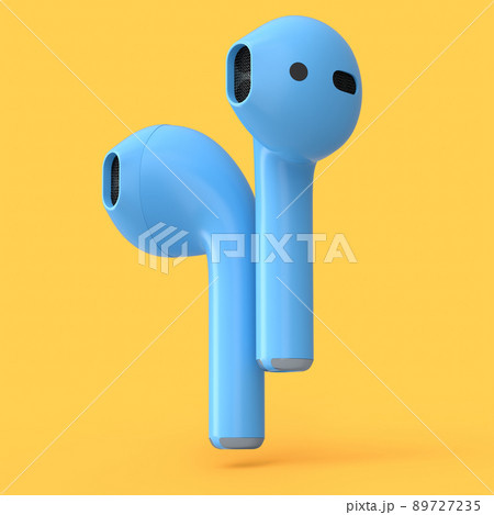 Wireless bluetooth blue headphones isolated on orange background Wireless bluetooth blue headphones isolated on orange background 89727235