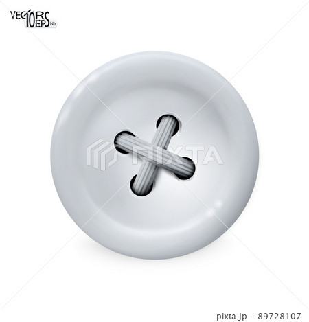 Clothes button, icon. Detailed realistic plastic sewing button white color isolated on white. Vector 89728107