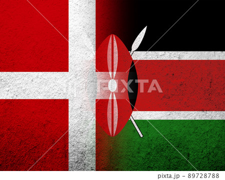 the Kingdom of Denmark National flag with The Republic of Kenya National flag. Grunge Background 89728788