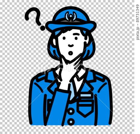 A policewoman thinking with her hand on her chin A policewoman thinking with her hand on her chin 89731349