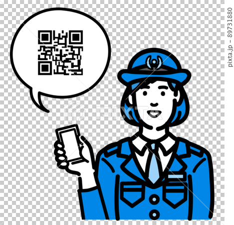拿著智能手機和解釋 QR 碼的女警 89731880