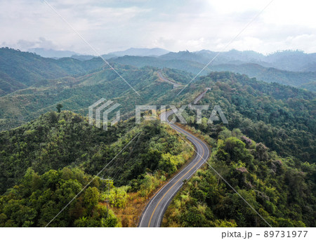 Aerial view of Curvy road number 3 in the mountain of Pua district, Nan province, Thailand Aerial view of Curvy road number 3 in the mountain of Pua district, Nan province, Thailand 89731977
