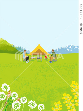 春キャンプを楽しむ若い家族 - 縦構図 A4比率 春キャンプを楽しむ若い家族 - 縦構図 A4比率 89731995