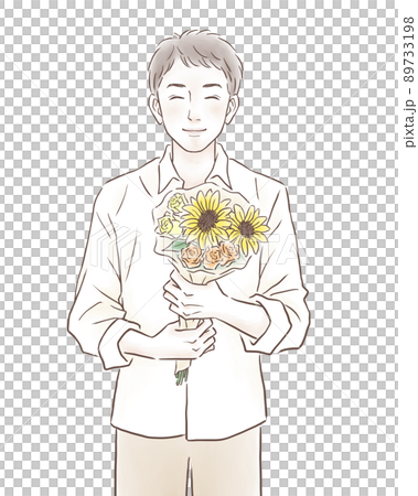 在父親節收到花束的父親的插圖素材 89733198