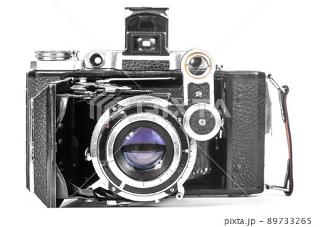 film camera on a white background with an accordion lens isolate film camera on a white background with an accordion lens isolate 89733265