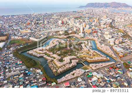 函館　桜の五稜郭空撮 89735311