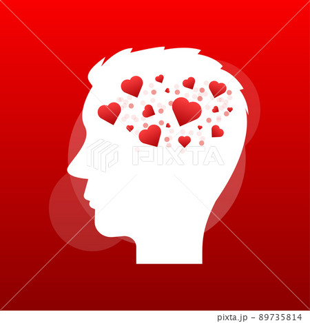 Flat portrait of love head. Hearts in head. Women health. 89735814