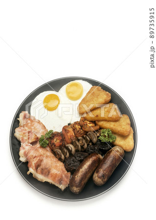 traditional english breakfast food plate on white background traditional english breakfast food plate on white background 89735915