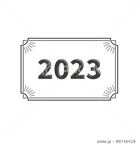 2023 お洒落なフレームと光沢のあるデザイン文字　白黒 89736428