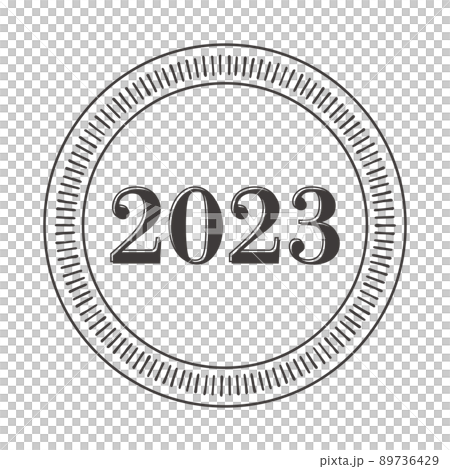2023 版ズレの文字とスタンプ風フレーム素材　白黒 89736429