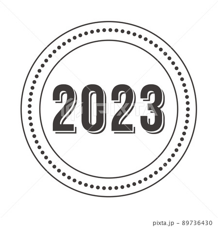 2023 影付きの文字とスタンプ風フレーム素材 白黒 2023 影付きの文字とスタンプ風フレーム素材 白黒 89736430