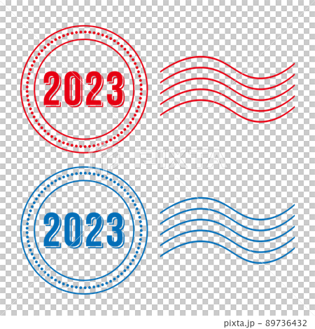 2023 郵票樣式設計和陰影字母紅藍材料集 89736432