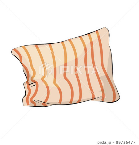 Cartoon cushion. Doodle bedroom pillow and home interior decorative element with striped pattern. Bed and sofa textile decor. Bedroom or living room comfort accessory. Vector isolated set 89736477