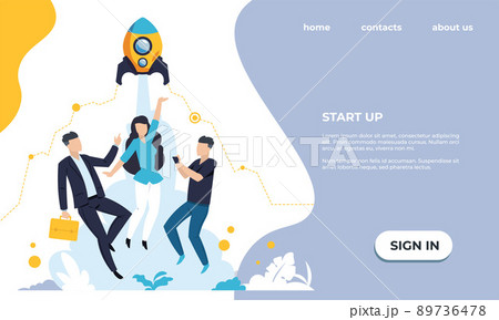 Business startup landing page. Website UI template. Time management and workflow optimization. Project development. Workers cooperation. Vector colorful interface with text and buttons 89736478