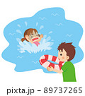 溺れている女の子を助けるために浮き輪を投げようとしている若い男性のイラスト　可愛い　クリップアート 89737265