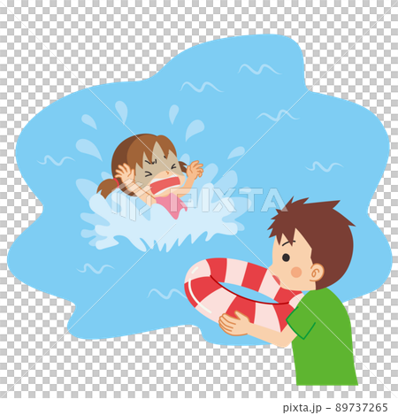 溺れている女の子を助けるために浮き輪を投げようとしている若い男性のイラスト 可愛い クリップアート 溺れている女の子を助けるために浮き輪を投げようとしている若い男性のイラスト 可愛い クリップアート 89737265