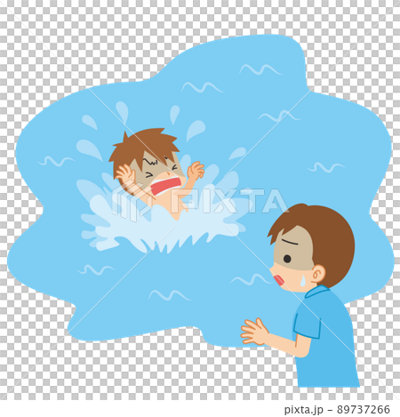 一個年輕人的插圖，他發現了一個溺水的男孩，臉色蒼白 可愛的剪貼畫矢量白色背景 89737266