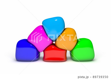 潰し合う6色の物体の3Dイラスト 潰し合う6色の物体の3Dイラスト 89739350