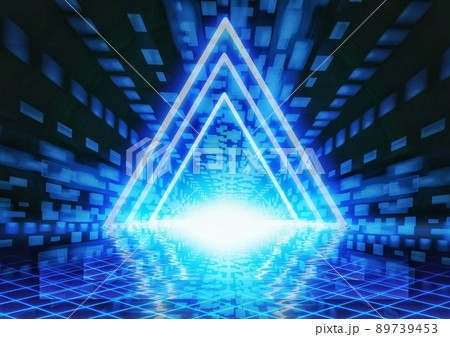 サイエンステクノロジーの概念で三角形の光のトンネルの3Dイラスト サイエンステクノロジーの概念で三角形の光のトンネルの3Dイラスト 89739453