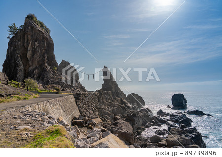 高知県室戸市 　鹿岡の夫婦岩と海岸 89739896