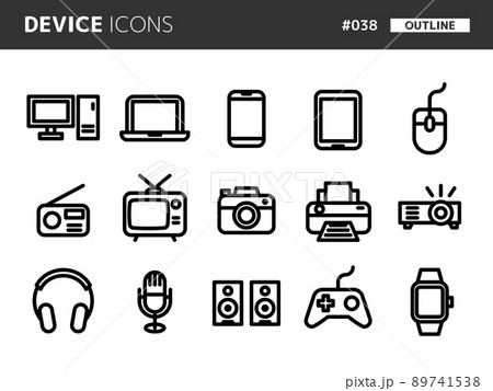 デバイスに関連するラインスタイルのアイコンセット_038 89741538