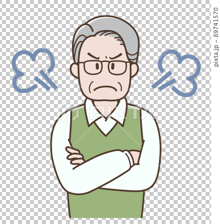 腕組みして怒るシニア男性のイラスト 89741570