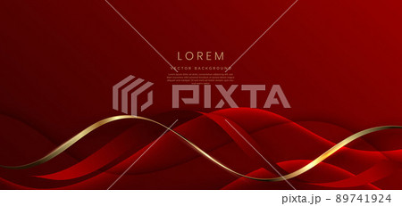 Abstract 3d template red background with gold lines curved wavy with copy space for text. Abstract 3d template red background with gold lines curved wavy with copy space for text. 89741924