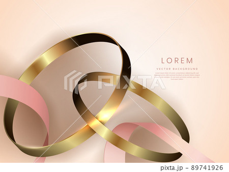 Luxury background with pink ribbon and golden circle shape 3d golden with copy space for text. Luxury background with pink ribbon and golden circle shape 3d golden with copy space for text. 89741926