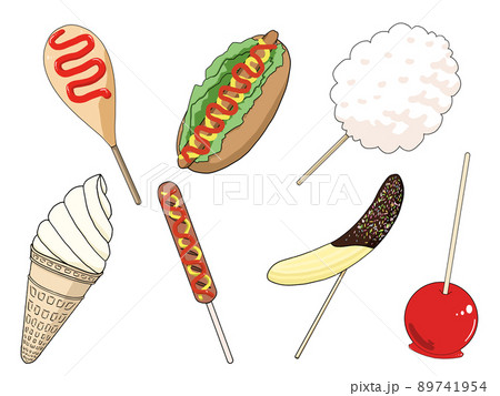 縁日の出店で買える食べ物のイラストセット 縁日の出店で買える食べ物のイラストセット 89741954