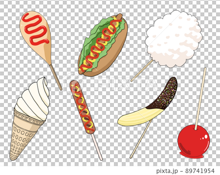 縁日の出店で買える食べ物のイラストセット 縁日の出店で買える食べ物のイラストセット 89741954