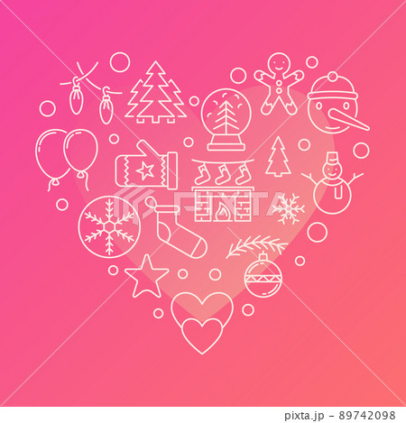 New Year line icons in the shape of a heart. Vector illustration 89742098