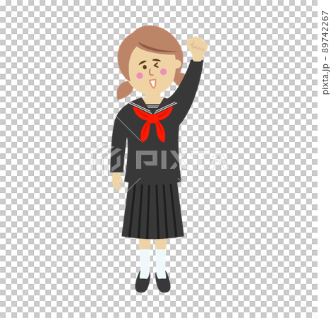 ガッツポーズをする女子生徒のイラストイメージ 89742267