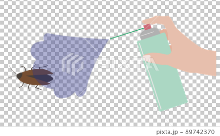 スプレー式の殺虫剤をゴキブリに吹きかけるイラスト 89742370